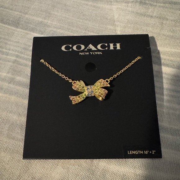 Coach Pave Bow necklace multicolored gold tone 16-22in New 🎀 - Picture 2 of 4